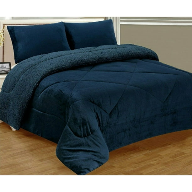 New Black Warm Super Thick Soft Borrego Sherpa Quilted Blanket 3 Piece Set 
